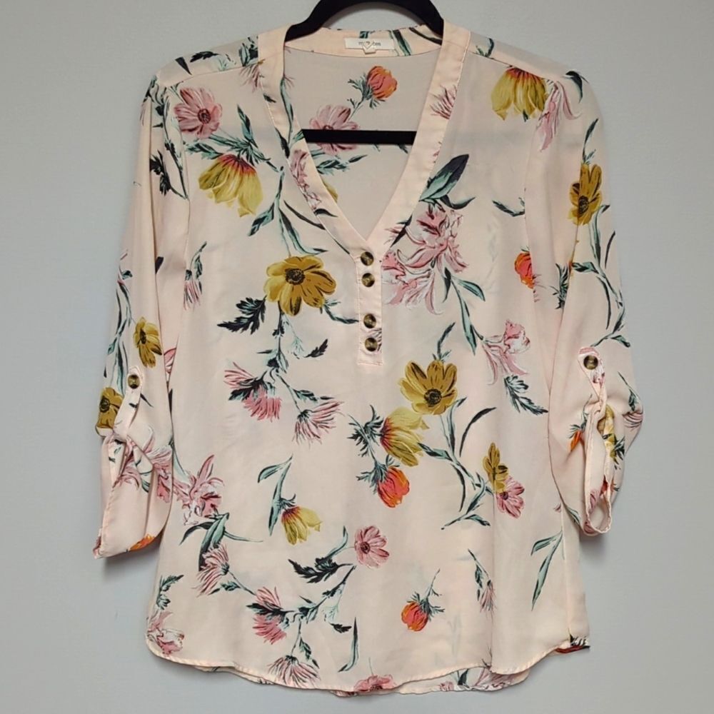 Maurices Pink Floral V Neck Blouse